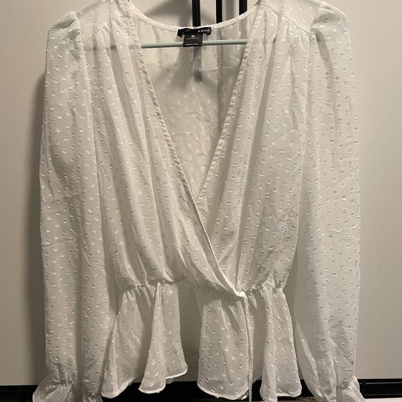 Aqua white polka-dot wrap blouse - Picture 2 of 3